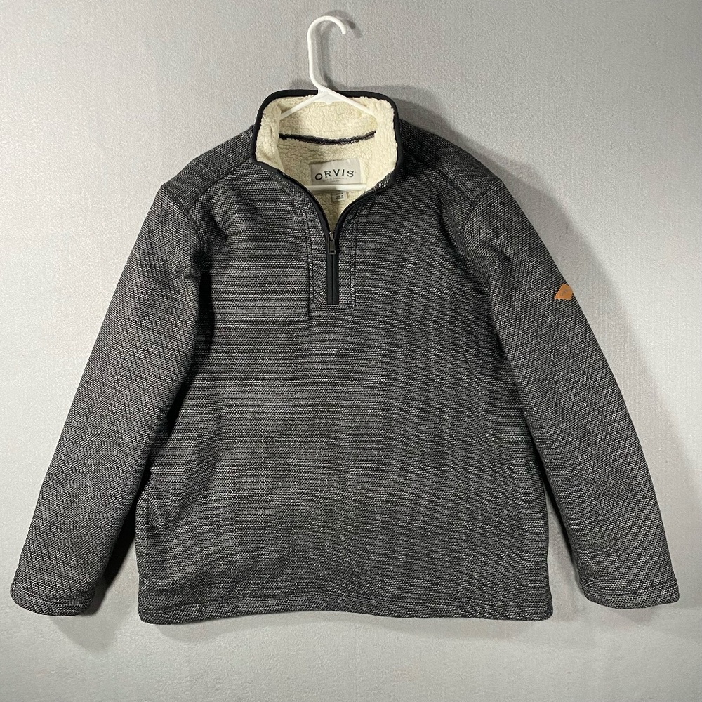 Orvis Cozy Sherpa Lined 1/4 Zip Pullover Grey Sweater Sweatshirt Mens XL